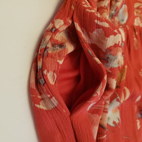 Torrid Voluminous Dress Size 2 Crinkle Gauze Floral Red Tie Neck Self Tie Belt - Picture 10 of 16